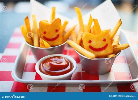 Crinkle-cut Fries with Ketchup Smiley Face Stock Image - Image of fries ...