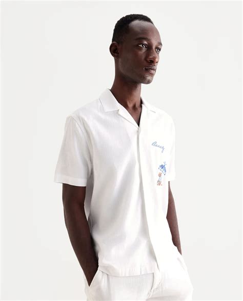 Rare Rabbit Men's Quentin White Embroidered Relaxed Fit Half Sleeve Cu