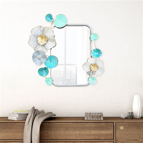 Buy Flora Rectangular Decorative Metal Frame Mirror (Seagreen & Gold ...