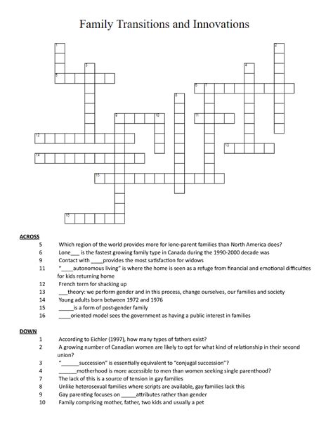 Family Transitions Puzzle - ACROSS 5 Which region of the world provides ...