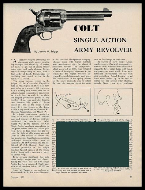 1958 COLT Single Action Army Revolver Schematic Parts List Assembly ...