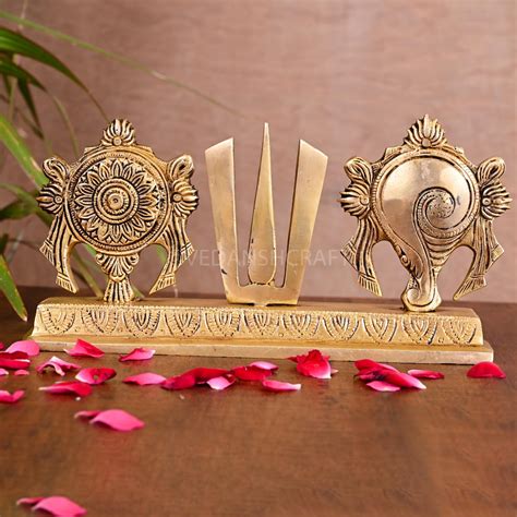 Brass Shankh Chakra Namah Religious Showpiece (4 Inch) – Vedansh Craft