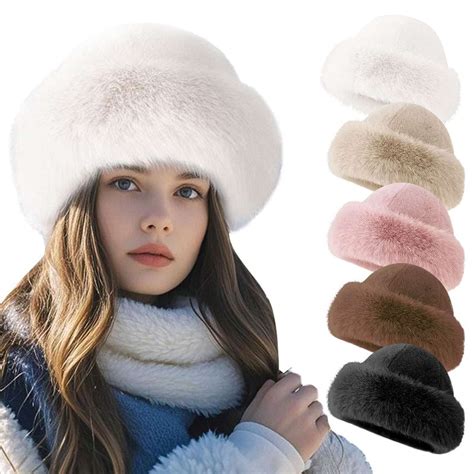 Deago Women's Faux Fur Hats Fluffy Bucket Hat Russian Style Fisherman ...