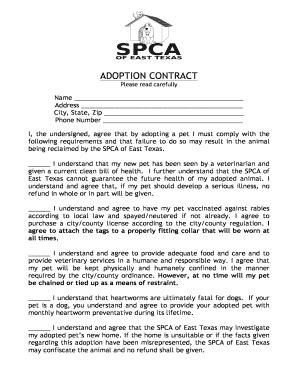 Fillable Online ADOPTION CONTRACT - SPCA of East Texas Fax Email Print ...