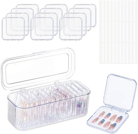 Amazon.com: 12pcs Press on Nail Storage Box with 60 Pcs Adhesive Double ...
