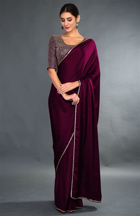 Burgundy Zardozi Hand Embroidered Saree and Blouse – Talking Threads