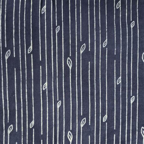 Pure Cotton Dabu Navy Blue With White leaves Stripes Hand Block Print ...