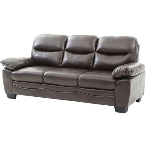 Maklaine Faux Leather Sofa with Tufted Back in Dark Brown Finish ...