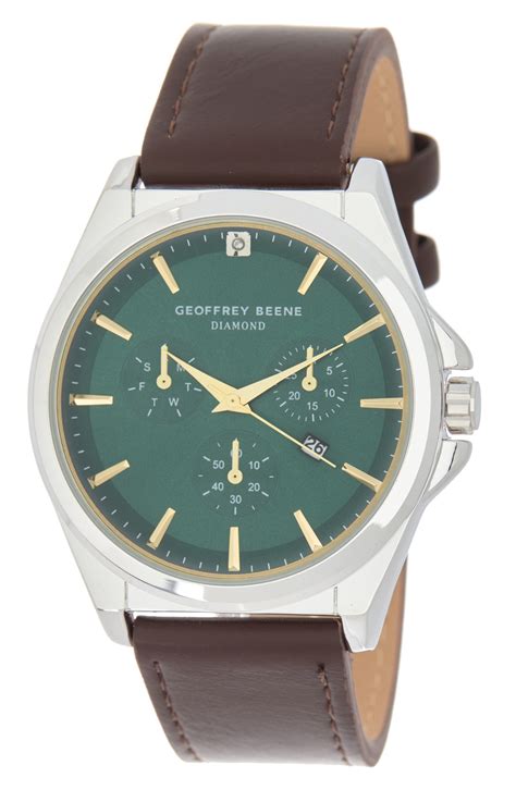 GEOFFREY BEENE Diamond Dial Leather Strap Watch, 42mm | Nordstromrack