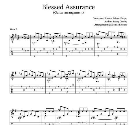 Blessed Assurance Guitar Sheet Music With Tabs, Chord Charts, Melody ...