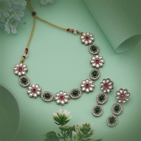 Dual Rani And Green Color Kundan Necklace Set Blending Rich Hues For R ...