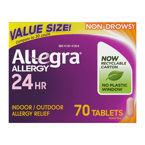 Allegra 24 Hour Non-Drowsy Antihistamine Medicine Tablets for Adult ...