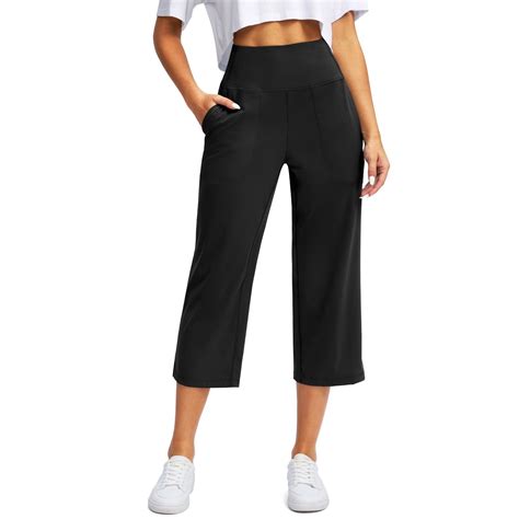 QIJIE Women's Wide Leg Capri Pants with Pockets Tummy Control High ...