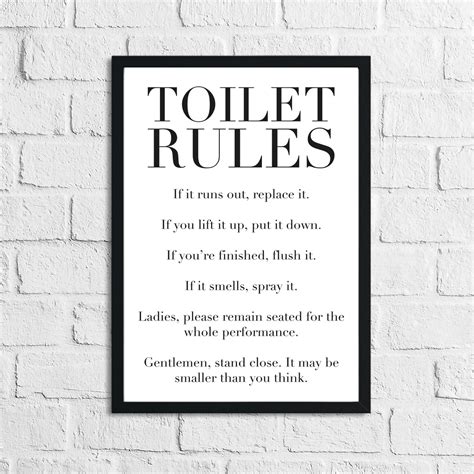 Toilet Rules Funny Humorous Bathroom Wall Decor Print ...