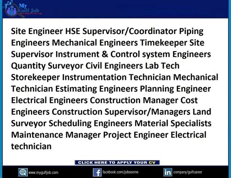 Site Engineer HSE Supervisor/Coordinator Piping Engineers Mechanical ...