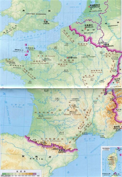 法国地图地势图_法国地图库