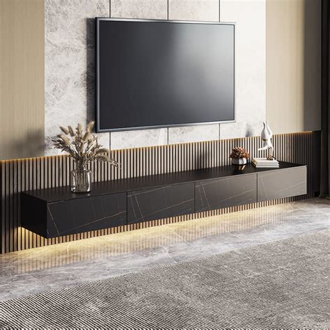 POVISON Modern Floating TV Stand, Sintered Stone Wall-Mounted TV ...