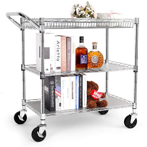 Heavy Duty 3 Tier Rolling Utility Cart, Kitchen Cart Metal Serving Cart ...