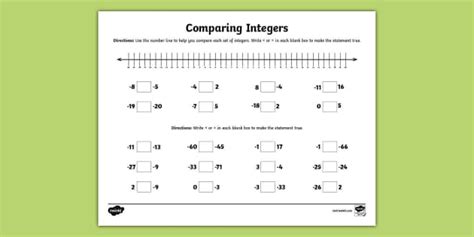 Sixth Grade Comparing Integers Practice (teacher made)