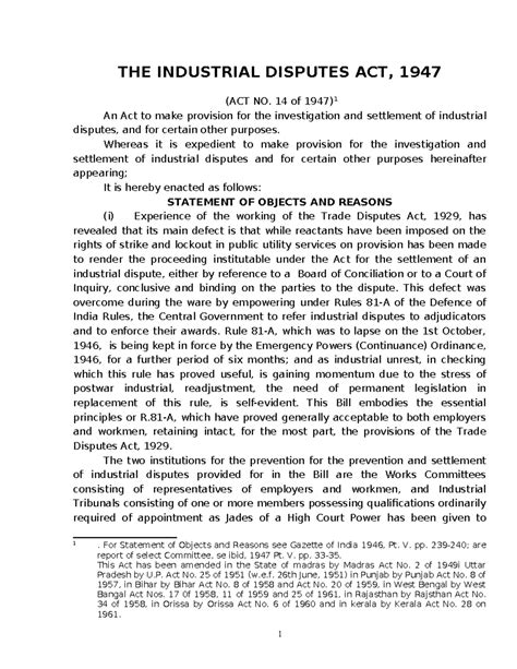 Industrial Disputes Act - THE INDUSTRIAL DISPUTES ACT, 1947 (ACT NO. 14 ...