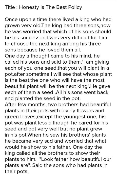 write a short story on a statement that honesty is the best policy ...