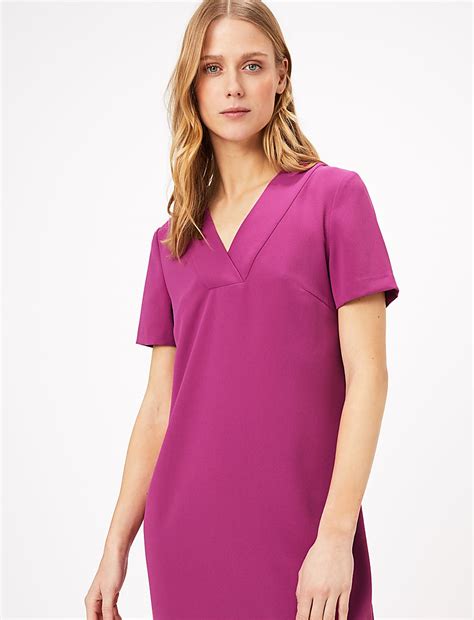 Buy Crepe V-Neck Knee Length Shift Dress at Marks & Spencer