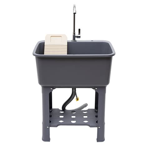 Freestanding Plastic Utility Sink Laundry Tub Laundry Sink with Faucet ...