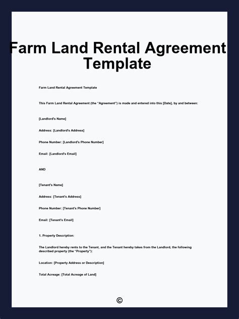 Farm Land Rental Agreement Template