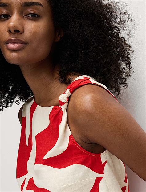 Buy Linen Rich Printed Twist One Shoulder Top at Marks & Spencer