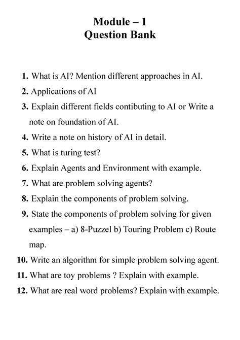 Module 1 Question Bank - Module – 1 Question Bank What is AI? Mention ...