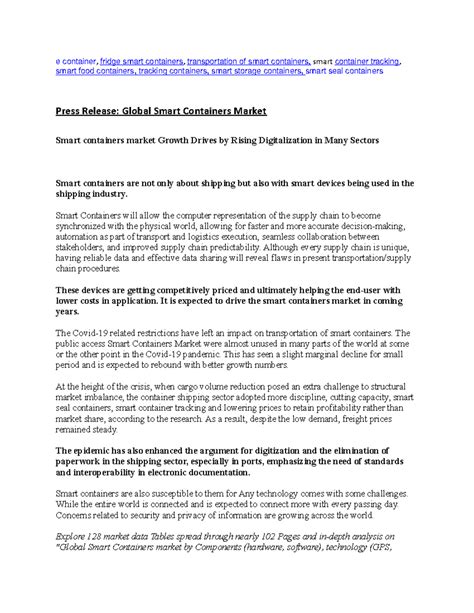 PR smartcontainers - Smart Containers Market by components (hardware ...