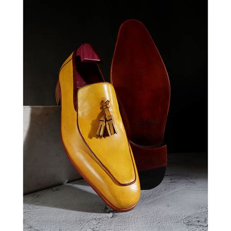 Yellow Mustard Mirror Glossed Patina Square Toe Tassel Loafers – FELLMONGER