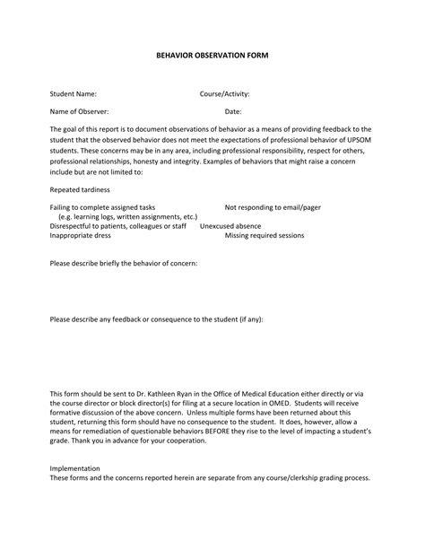 Image result for Behavior Observation Form Template