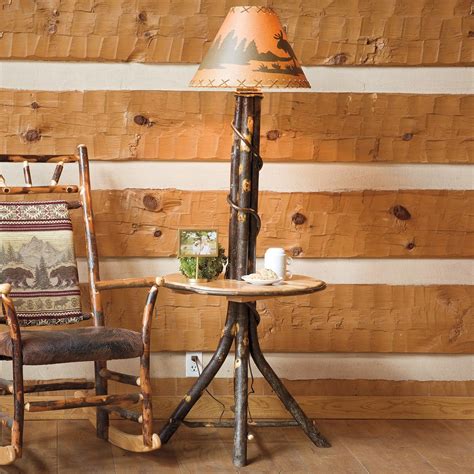 Rustic Hickory Log Floor Lamp