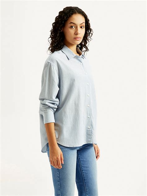 Women's Light Blue Striped Relaxed Fit Shirt – Levis India Store