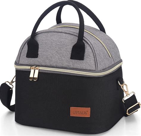 Insulated Lunch Bag for Women, 9L Dual Compartment Lunch Box with Shoulder Strap, Reusable ...