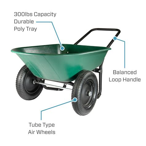 Garden Star Dual Wheel, Poly Tray Yard Rover Wheelbarrow | Bigbigmart.com