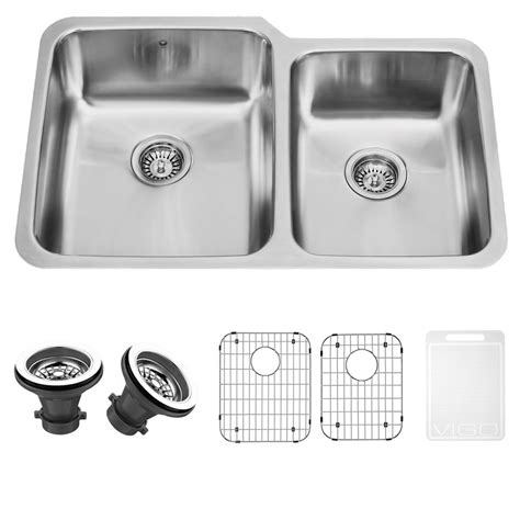 VIGO 32 inch Undermount 60/40 Double Bowl 18 Gauge Stainless Steel ...