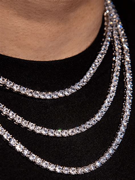 Cubic Zirconia Tennis Chain Necklace, Unisex Fashionable Choker ...