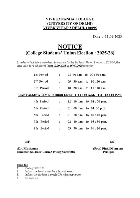 Notice for Union Election Canvassing Timings (11.09.2025) - Studocu