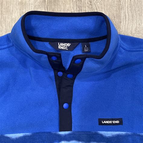 Lands End Men's Fleece Pullover 1/4 Button Unique Blu… - Gem
