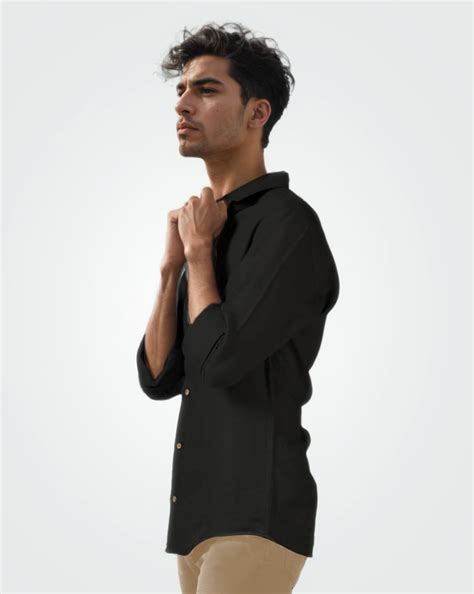 PURE LINEN BLACK FULL SLEEVE SHIRT – Breathe Linens
