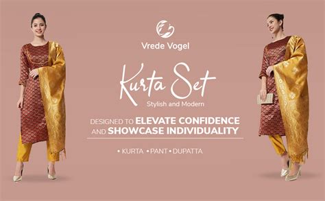 VredeVogel Women's Cotton Silk Blend Kurta and Trouser Pant with ...