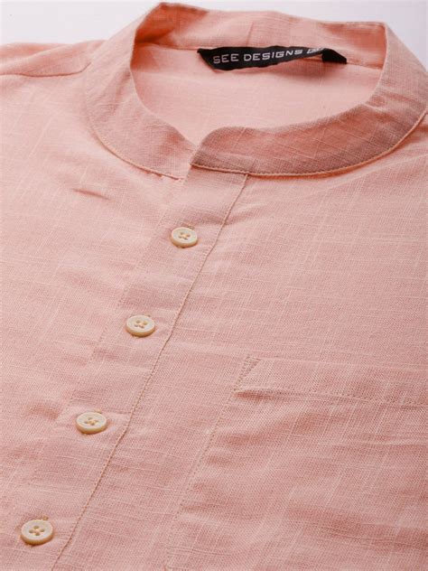 Men Light Pink Cotton Slub Straight Kurta – See Designs