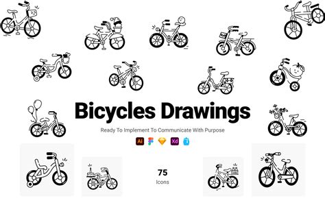 Bicycles Drawing Icons on Yellow Images Creative Store - 140483
