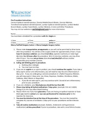 Fillable Online Pre-Procedure Instructions: Cervical Epidural steroid ...