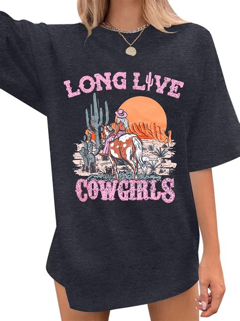 VILOVE Women Oversized Cowgirl T-Shirts Western Country Music Vintage ...