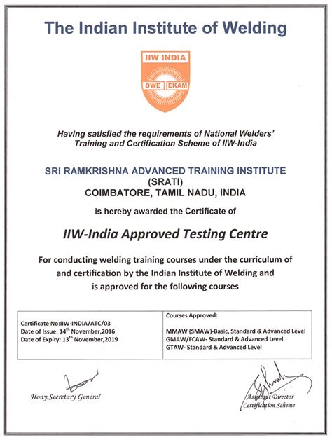 Accreditation, Sri Ramakrishna Advanced Training Institute, Srati ...