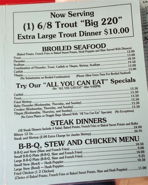 Menu at 220 Seafood Restaurant, Henderson