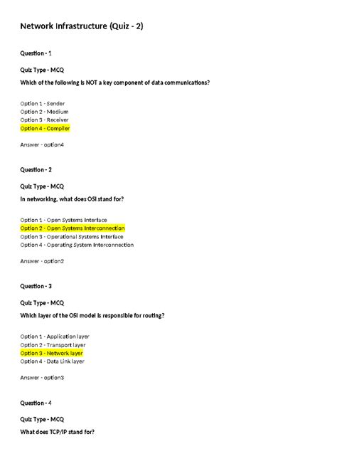 NI QUIZ 2 - Network Infrastructure Quiz Questions & Answers - Studocu